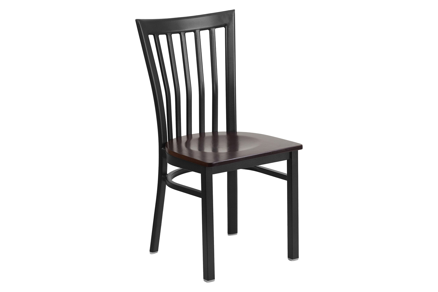 BLNK HERCULES Series Black Metal School House Back Restaurant Chair with Wood Seat - Walnut