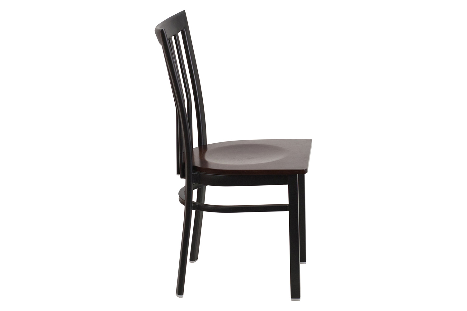 BLNK HERCULES Series Black Metal School House Back Restaurant Chair with Wood Seat - Walnut