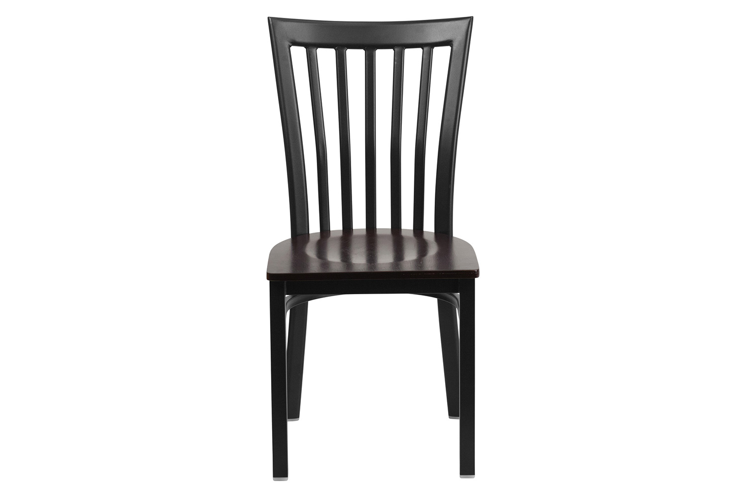 BLNK HERCULES Series Black Metal School House Back Restaurant Chair with Wood Seat - Walnut