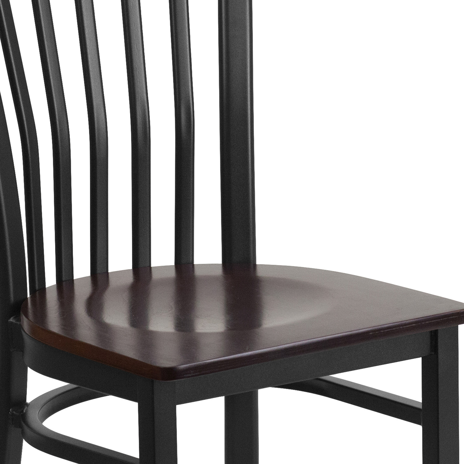 BLNK HERCULES Series Black Metal School House Back Restaurant Chair with Wood Seat - Walnut