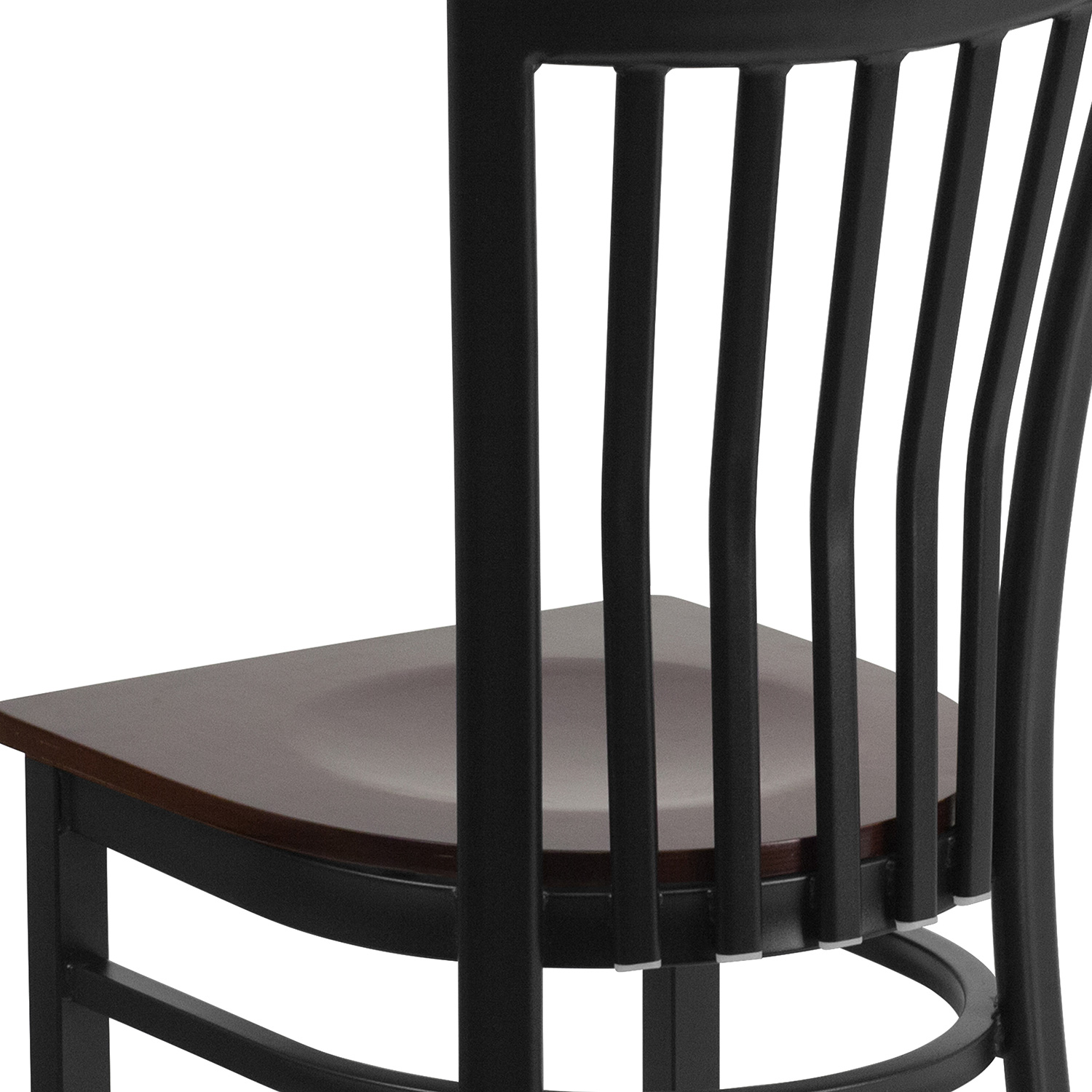 BLNK HERCULES Series Black Metal School House Back Restaurant Chair with Wood Seat - Walnut