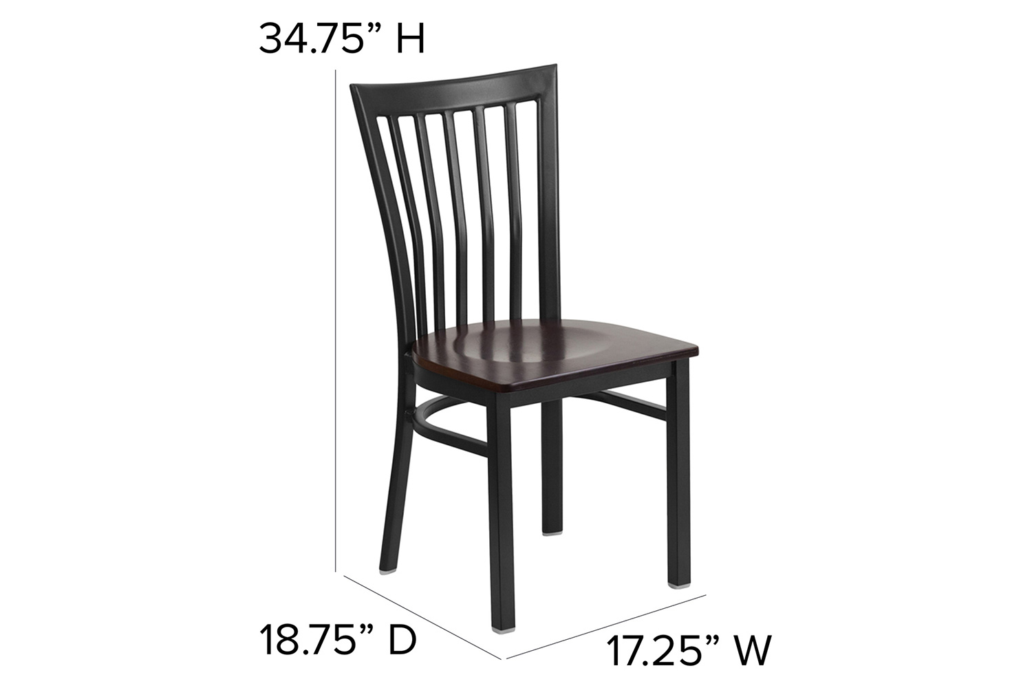 BLNK HERCULES Series Black Metal School House Back Restaurant Chair with Wood Seat - Walnut