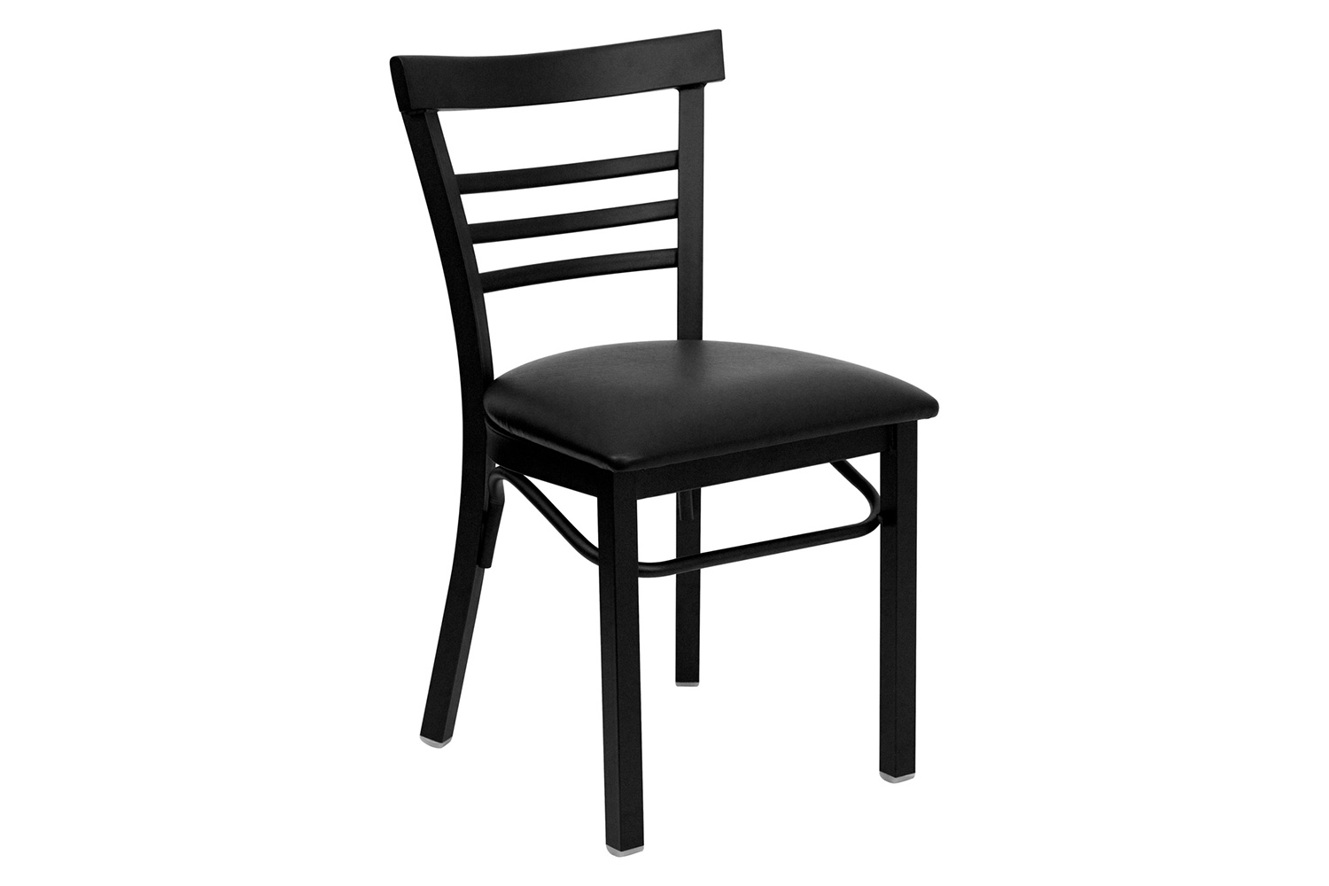 BLNK HERCULES Series Black Metal Three-Slat Ladder Back Restaurant Chair with Vinyl Seat