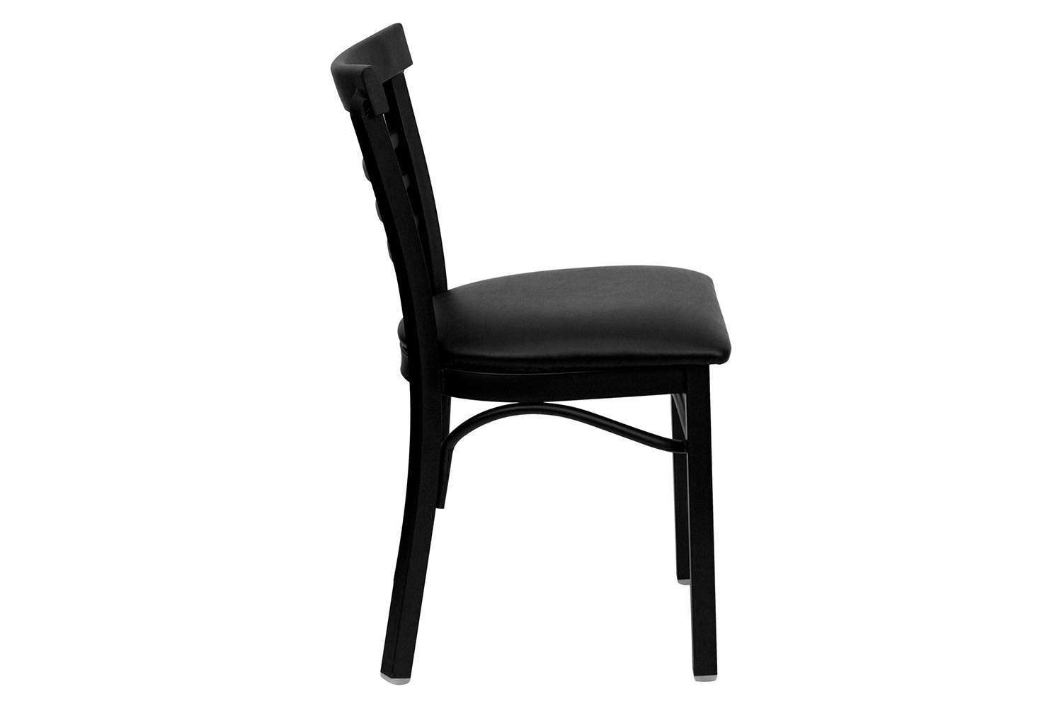 BLNK HERCULES Series Black Metal Three-Slat Ladder Back Restaurant Chair with Vinyl Seat - Black