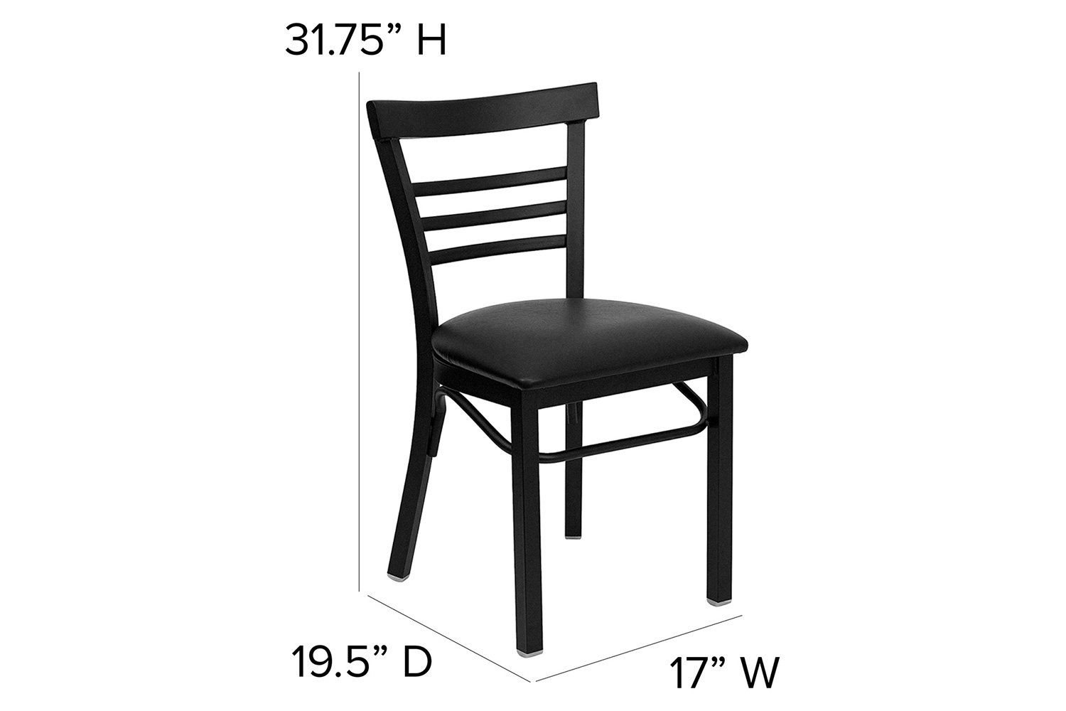 BLNK HERCULES Series Black Metal Three-Slat Ladder Back Restaurant Chair with Vinyl Seat - Black