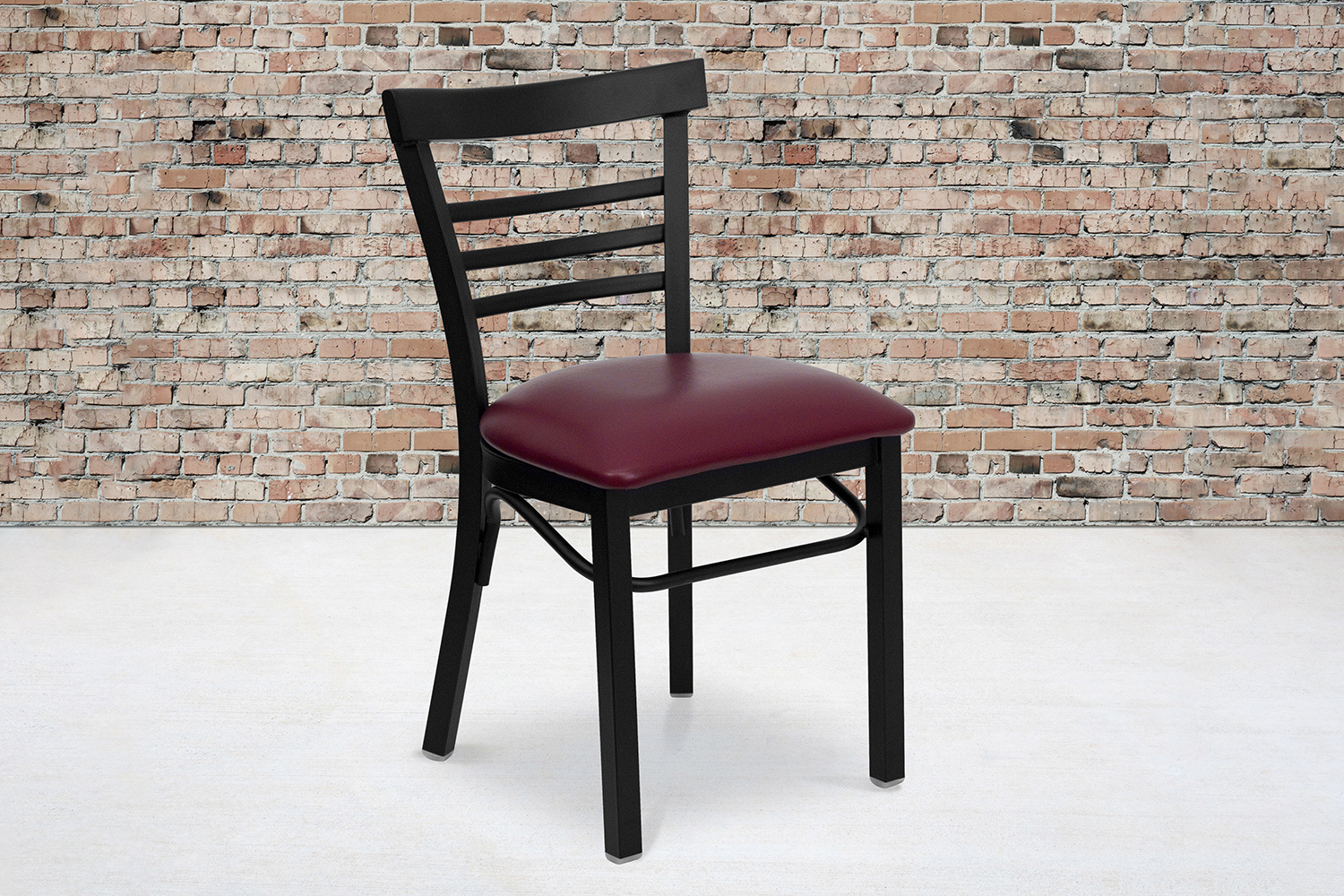 BLNK HERCULES Series Black Metal Three-Slat Ladder Back Restaurant Chair with Vinyl Seat