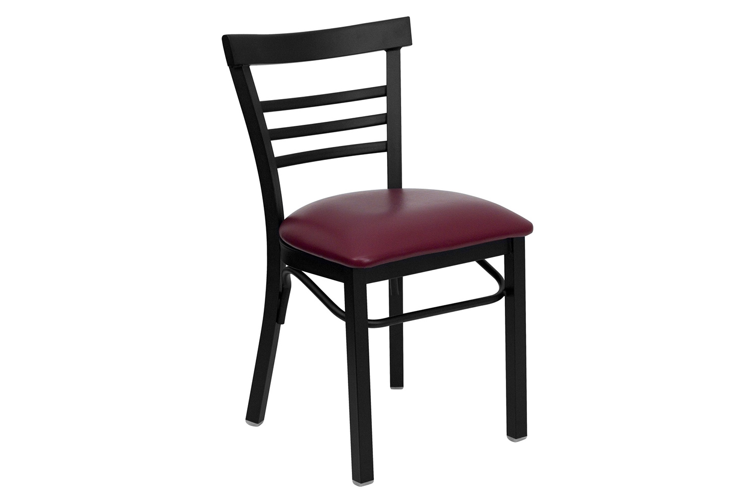 BLNK HERCULES Series Black Metal Three-Slat Ladder Back Restaurant Chair with Vinyl Seat - Burgundy