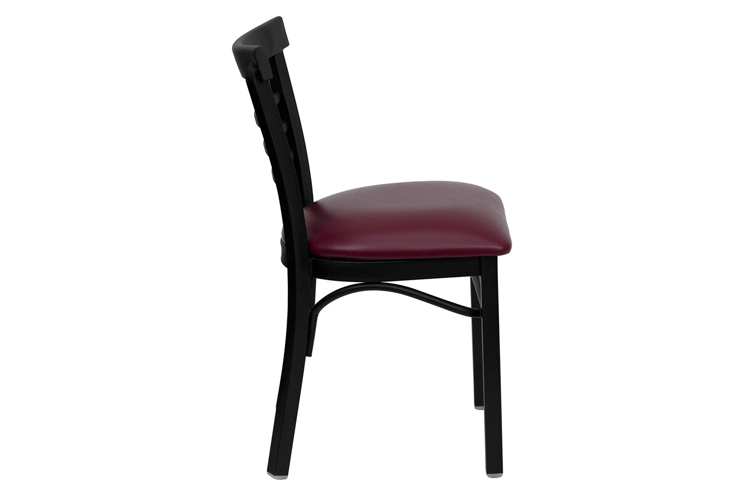 BLNK HERCULES Series Black Metal Three-Slat Ladder Back Restaurant Chair with Vinyl Seat - Burgundy