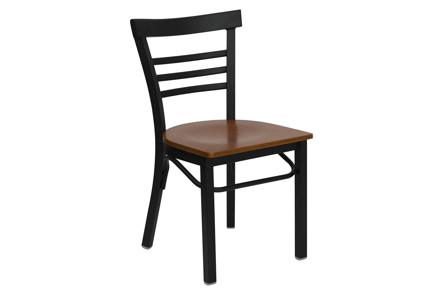 BLNK HERCULES Series Black Metal Three-Slat Ladder Back Restaurant Chair with Wood Seat