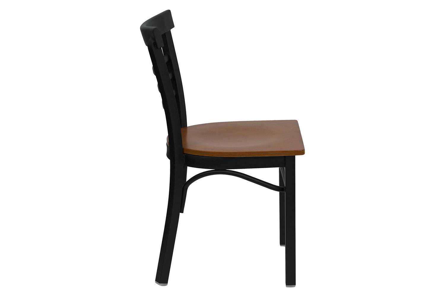 BLNK HERCULES Series Black Metal Three-Slat Ladder Back Restaurant Chair with Wood Seat - Cherry