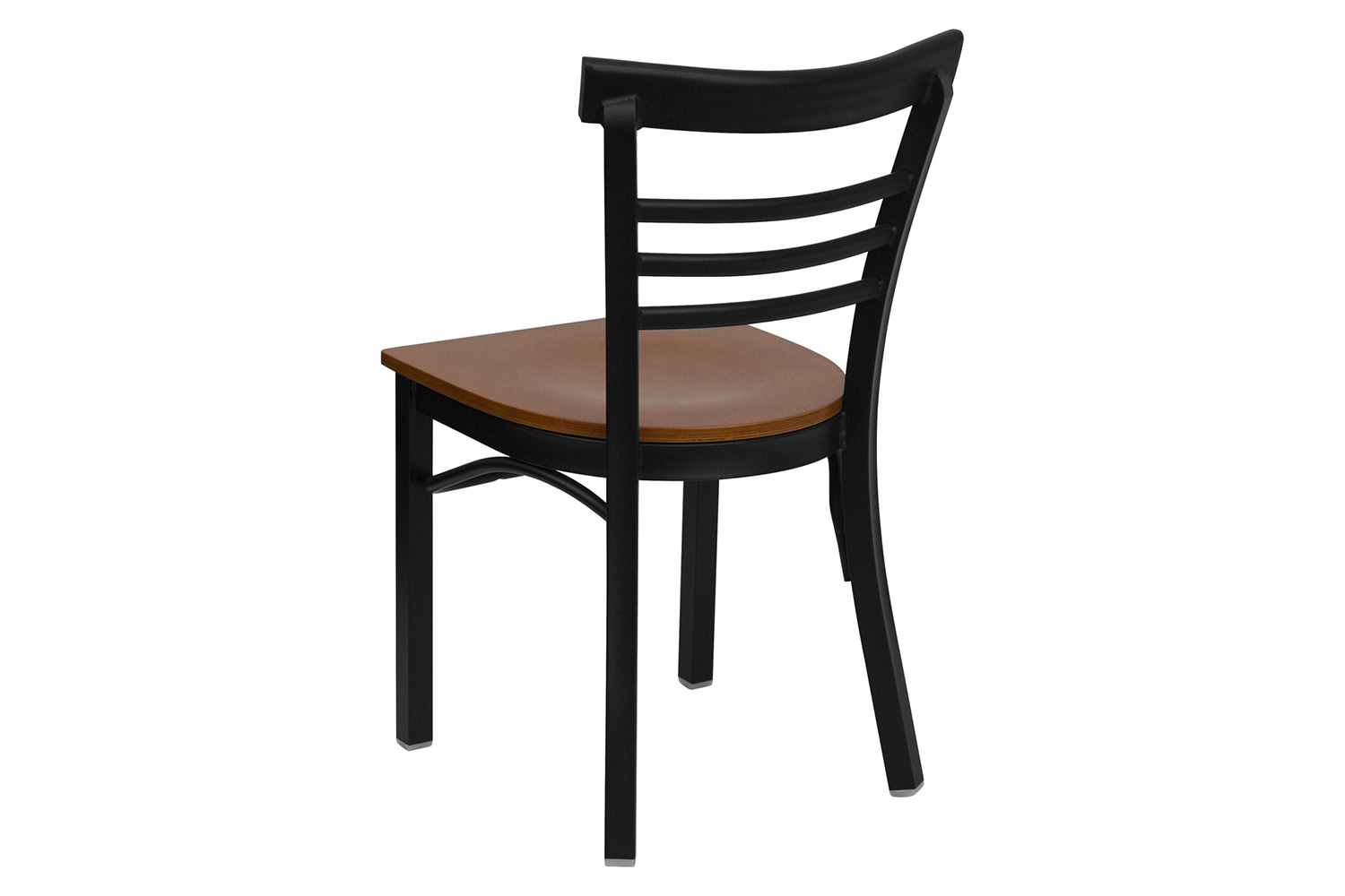 BLNK HERCULES Series Black Metal Three-Slat Ladder Back Restaurant Chair with Wood Seat - Cherry