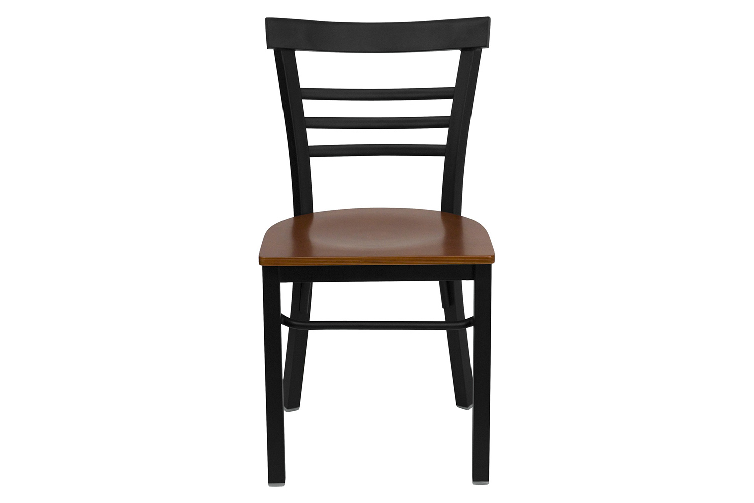 BLNK HERCULES Series Black Metal Three-Slat Ladder Back Restaurant Chair with Wood Seat - Cherry