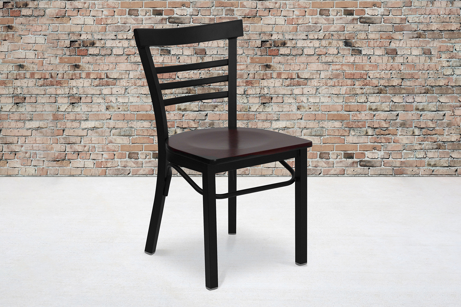 BLNK HERCULES Series Black Metal Three-Slat Ladder Back Restaurant Chair with Wood Seat