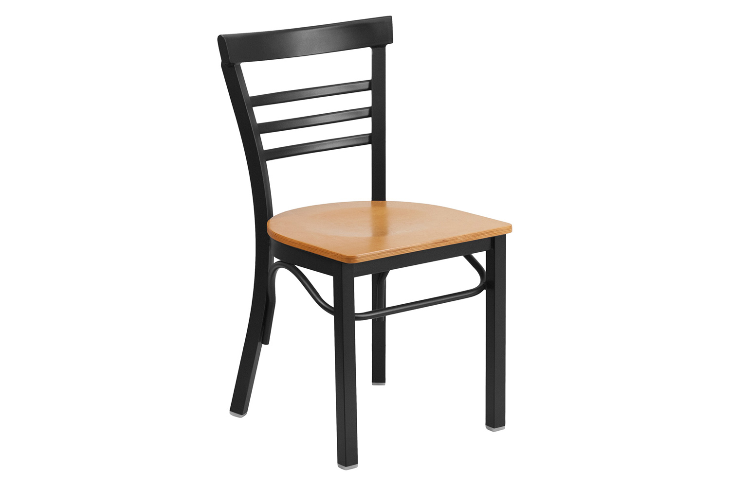 BLNK HERCULES Series Black Metal Three-Slat Ladder Back Restaurant Chair with Wood Seat - Natural