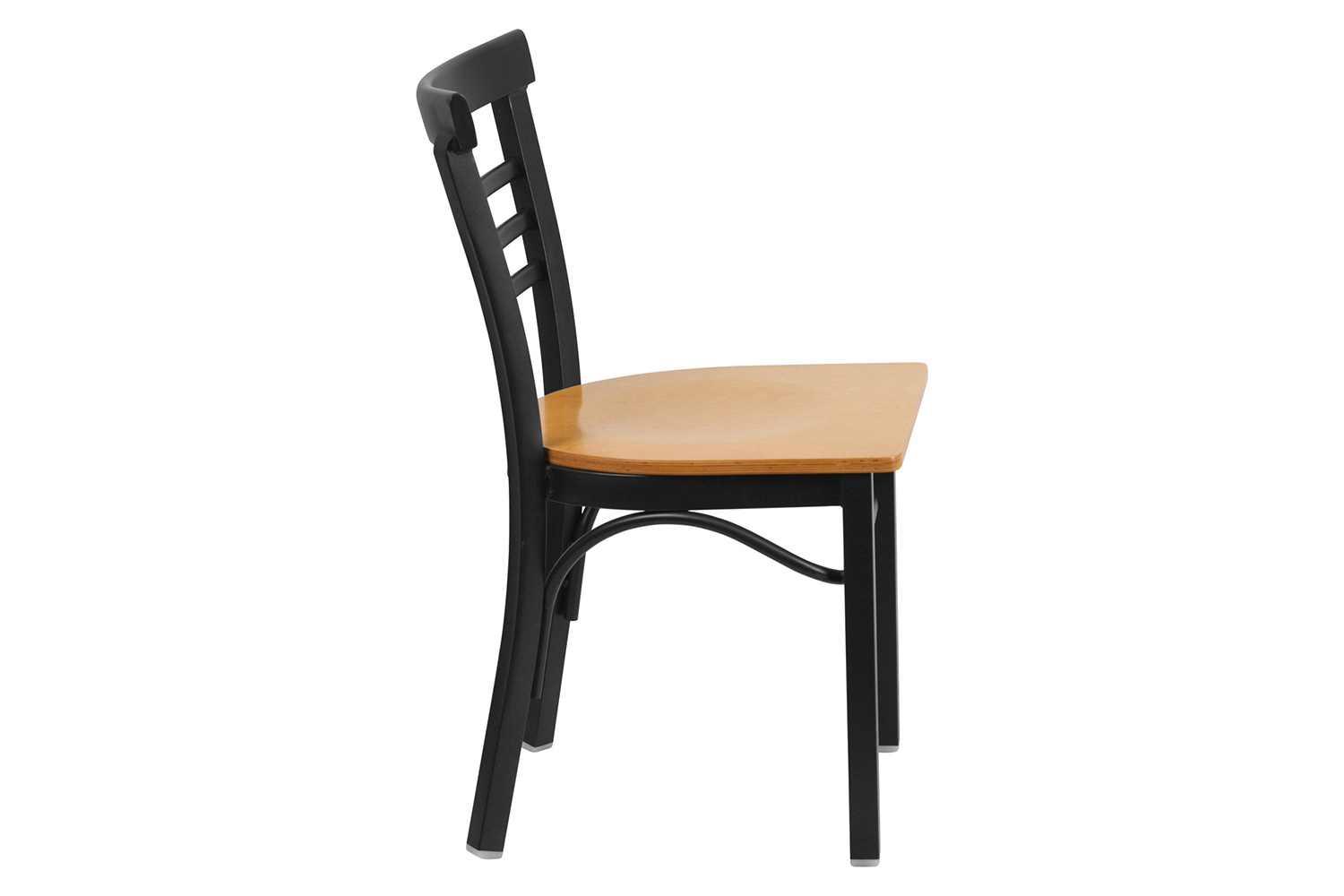 BLNK HERCULES Series Black Metal Three-Slat Ladder Back Restaurant Chair with Wood Seat - Natural