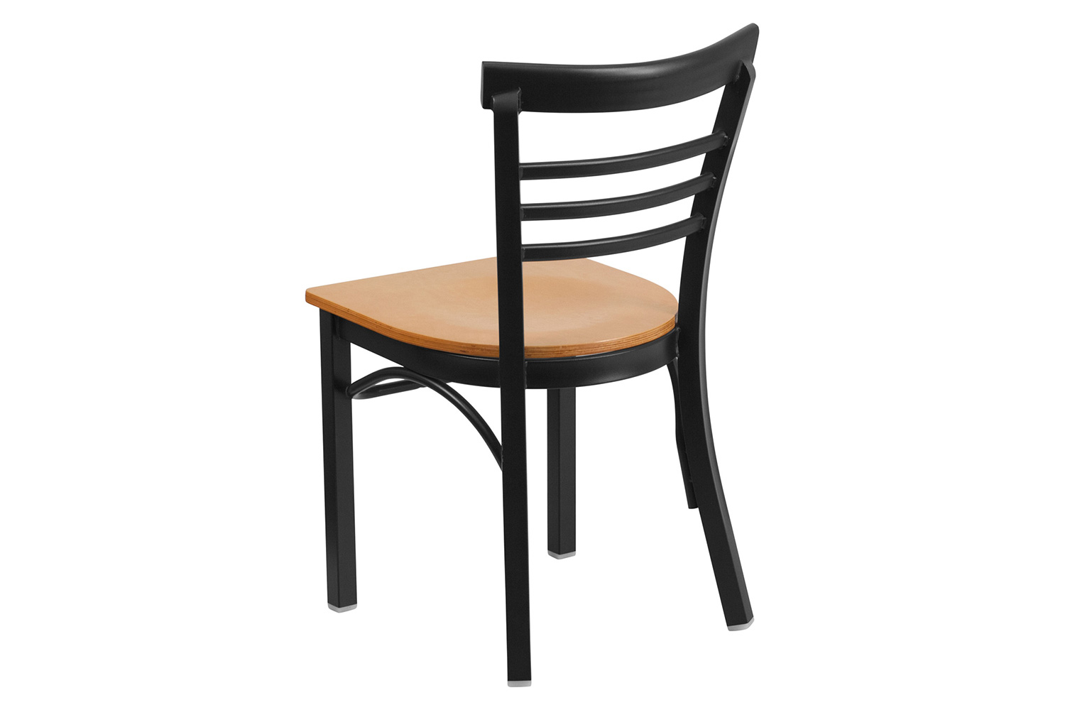 BLNK HERCULES Series Black Metal Three-Slat Ladder Back Restaurant Chair with Wood Seat - Natural