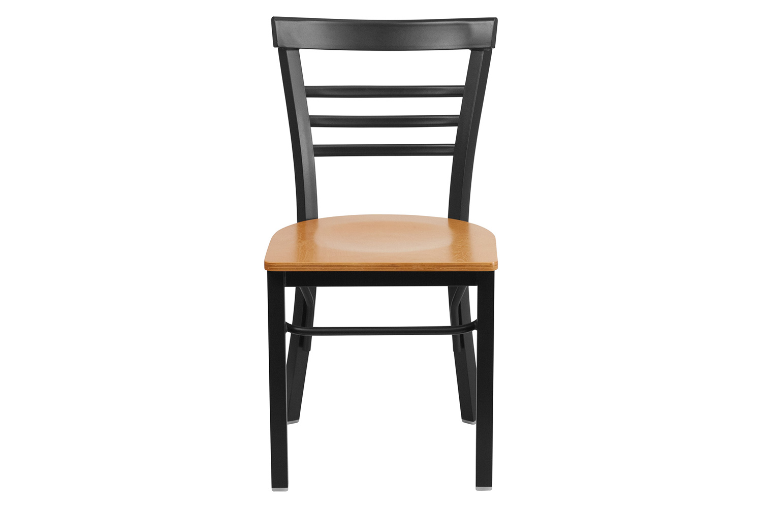 BLNK HERCULES Series Black Metal Three-Slat Ladder Back Restaurant Chair with Wood Seat - Natural