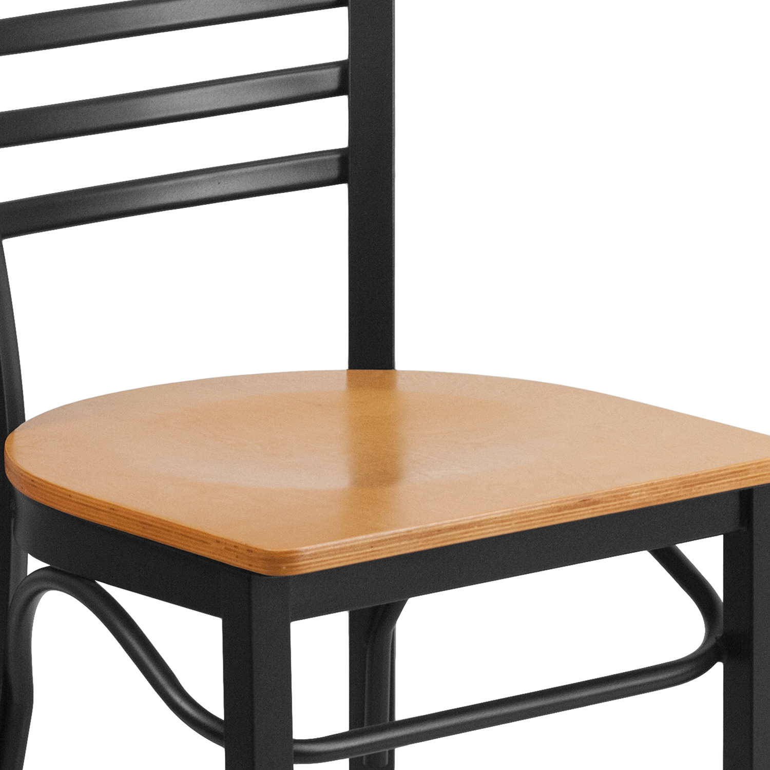 BLNK HERCULES Series Black Metal Three-Slat Ladder Back Restaurant Chair with Wood Seat - Natural