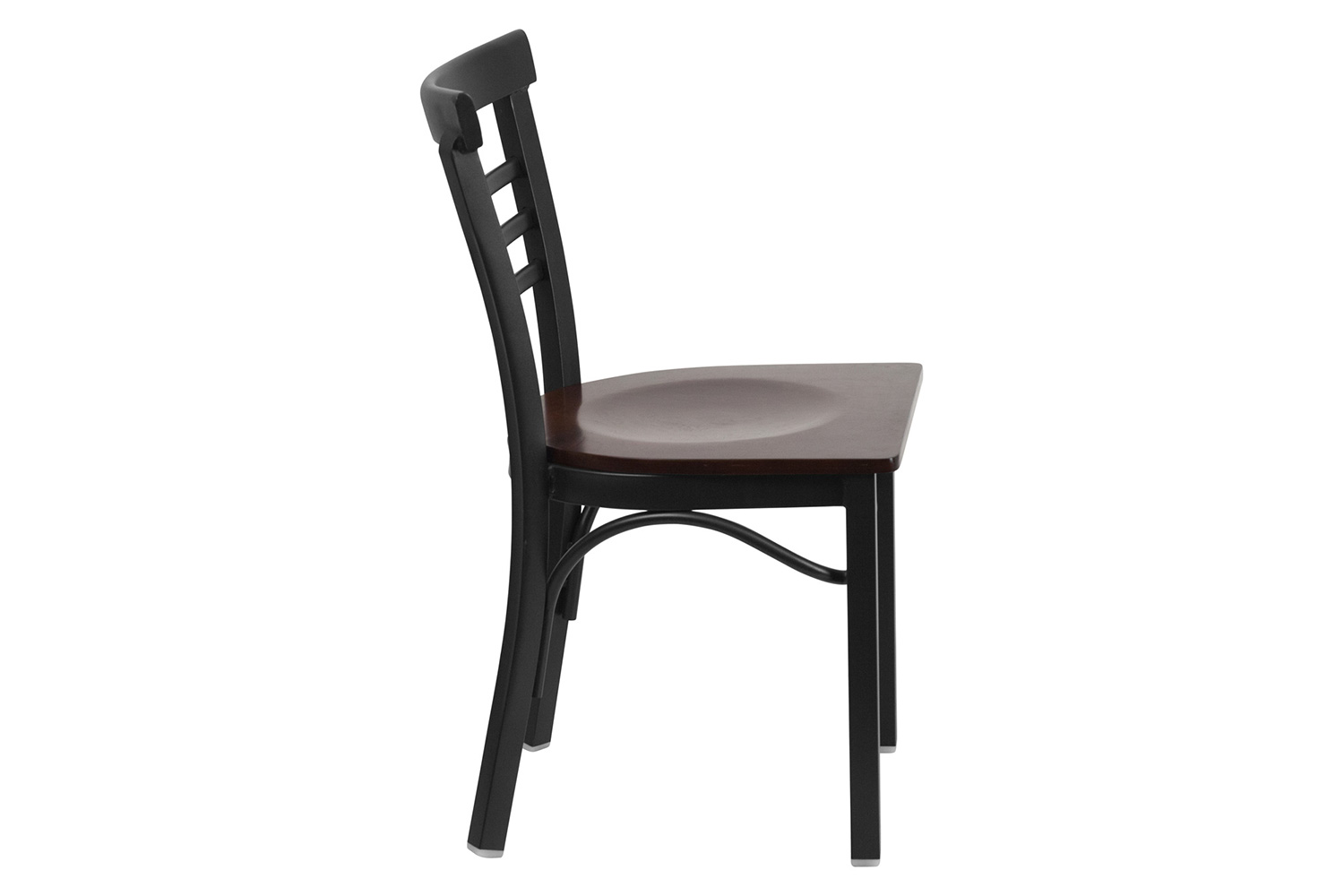 BLNK HERCULES Series Black Metal Three-Slat Ladder Back Restaurant Chair with Wood Seat - Walnut