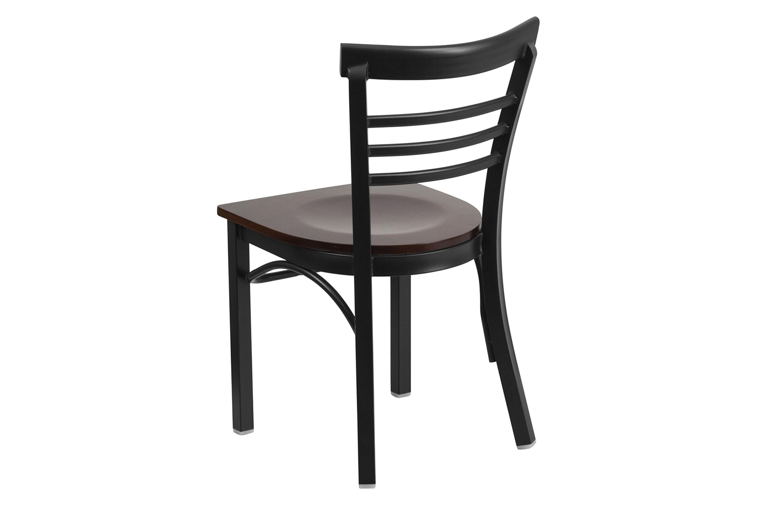 BLNK HERCULES Series Black Metal Three-Slat Ladder Back Restaurant Chair with Wood Seat - Walnut