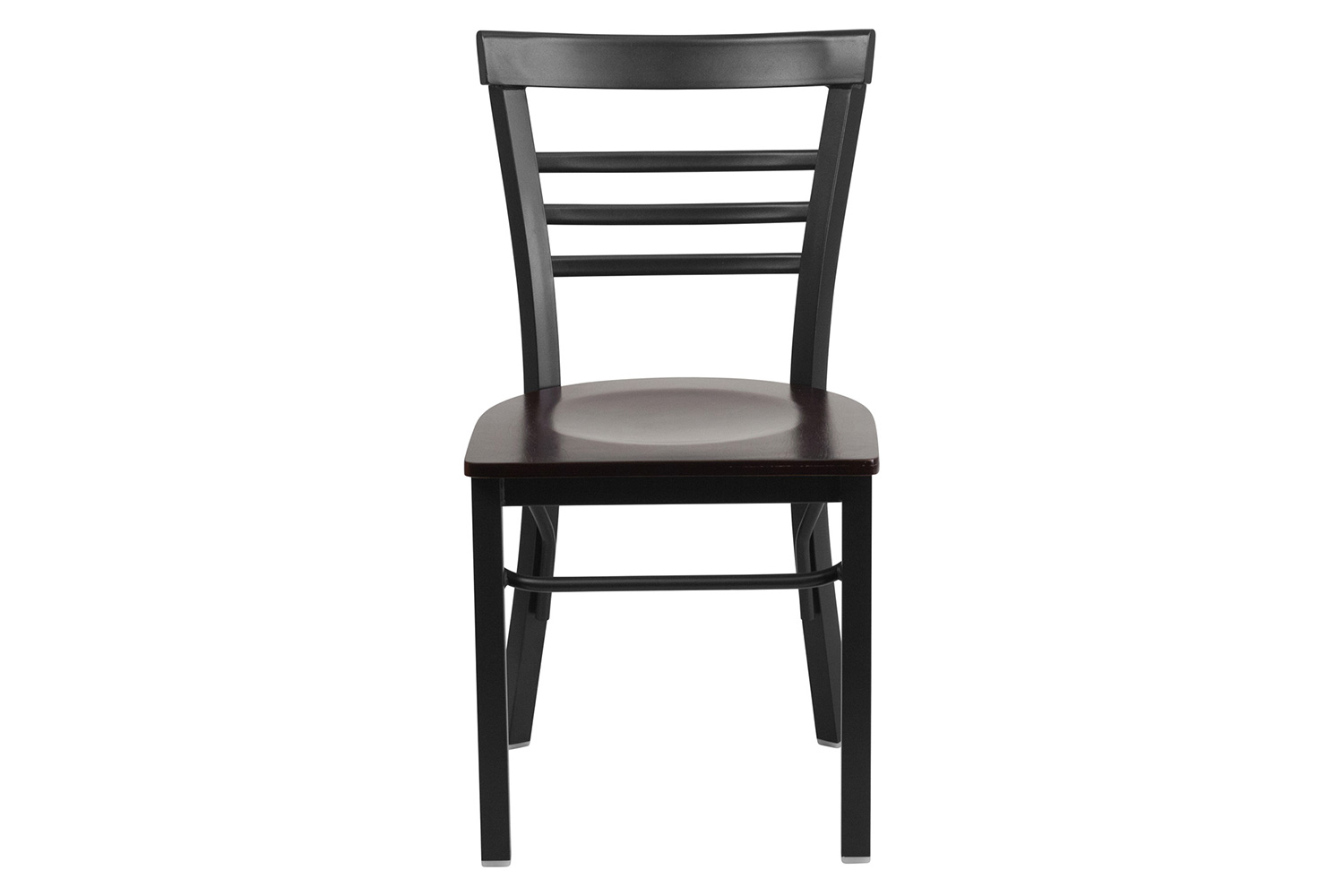 BLNK HERCULES Series Black Metal Three-Slat Ladder Back Restaurant Chair with Wood Seat - Walnut