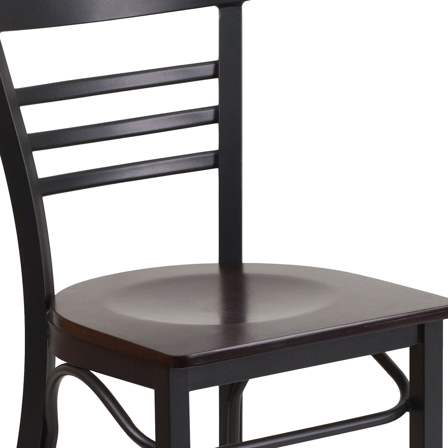 BLNK HERCULES Series Black Metal Three-Slat Ladder Back Restaurant Chair with Wood Seat - Walnut