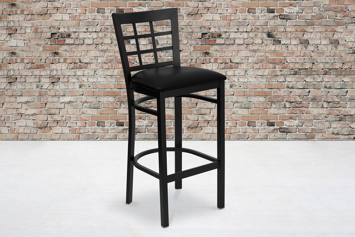 BLNK HERCULES Series Black Metal Window Back Restaurant Bar Stool with Vinyl Seat