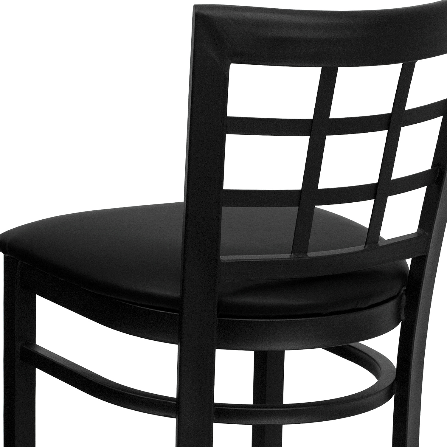 BLNK HERCULES Series Black Metal Window Back Restaurant Bar Stool with Vinyl Seat - Black