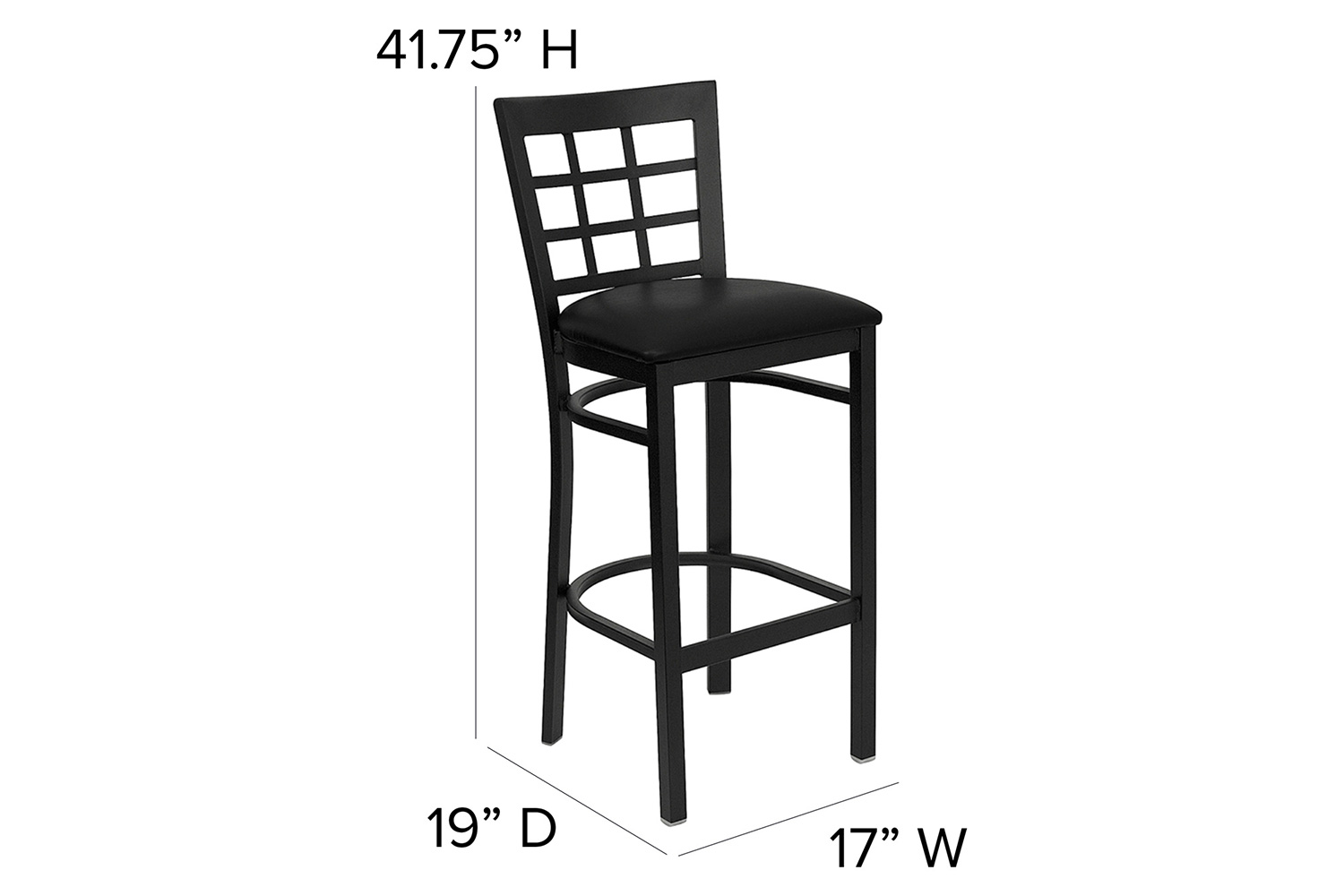 BLNK HERCULES Series Black Metal Window Back Restaurant Bar Stool with Vinyl Seat - Black