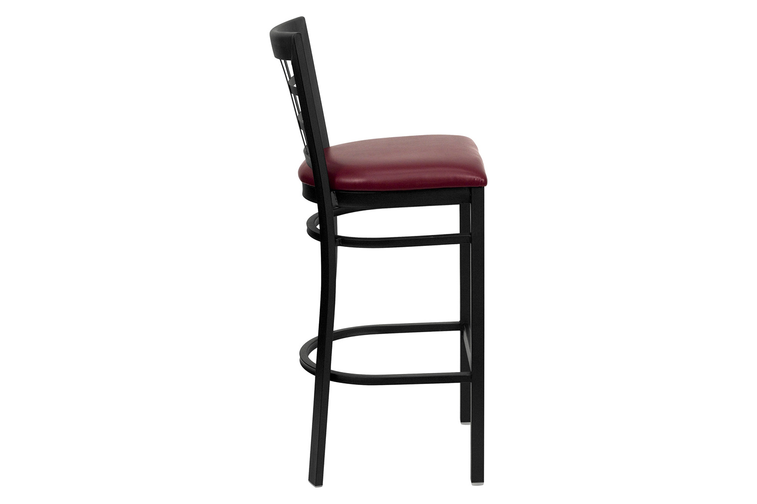 BLNK HERCULES Series Black Metal Window Back Restaurant Bar Stool with Vinyl Seat - Burgundy