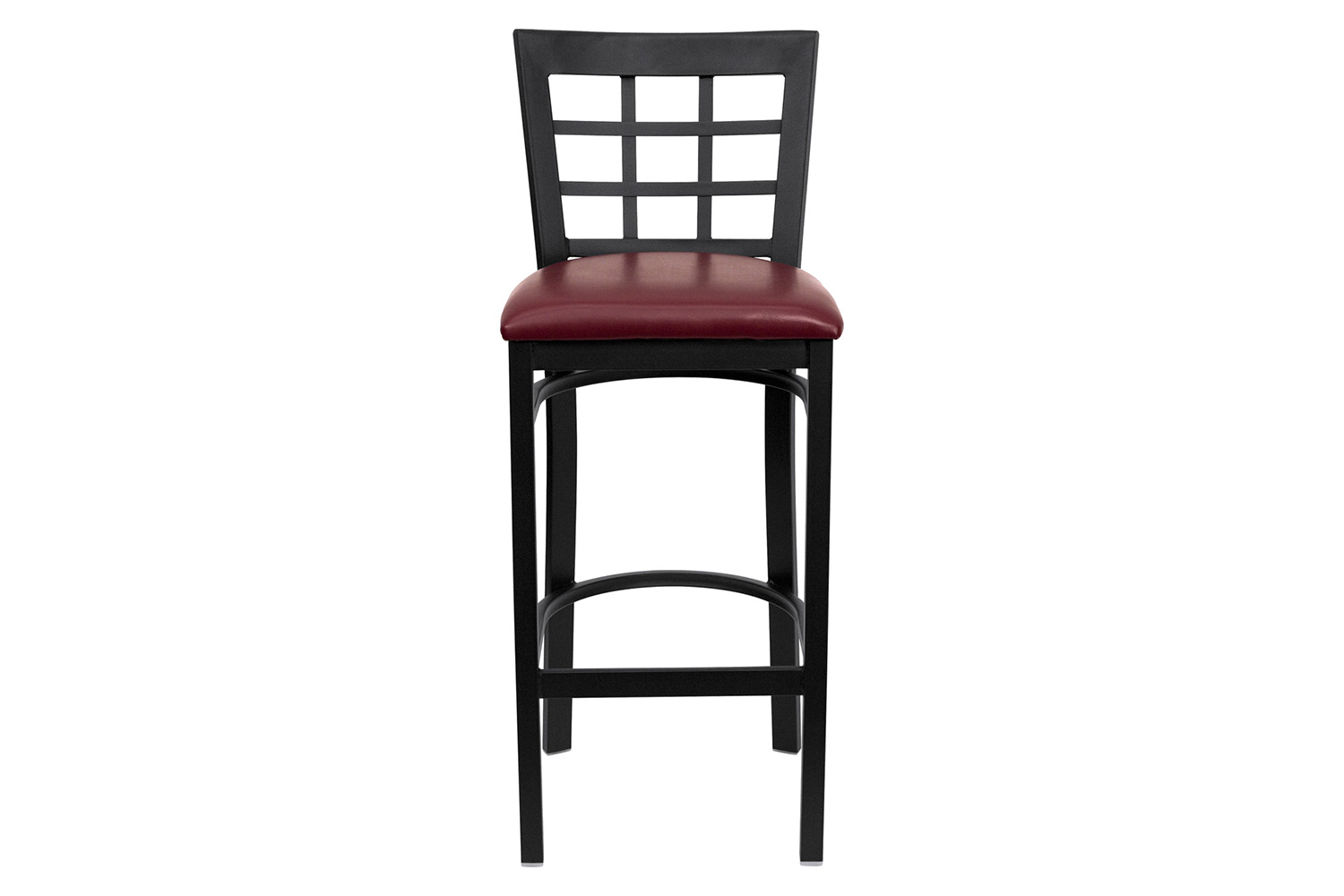 BLNK HERCULES Series Black Metal Window Back Restaurant Bar Stool with Vinyl Seat - Burgundy