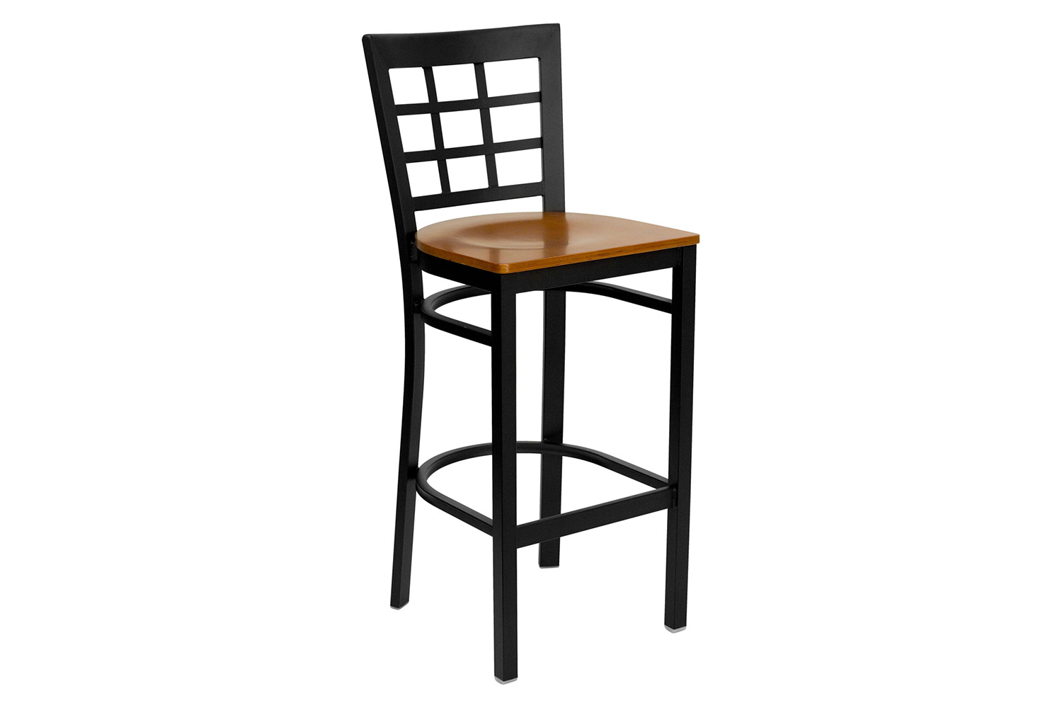 BLNK HERCULES Series Black Metal Window Back Restaurant Bar Stool with Wood Seat - Cherry