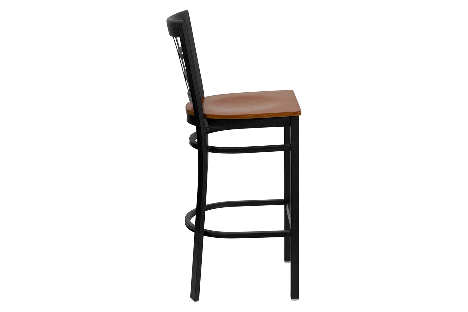 BLNK HERCULES Series Black Metal Window Back Restaurant Bar Stool with Wood Seat - Cherry