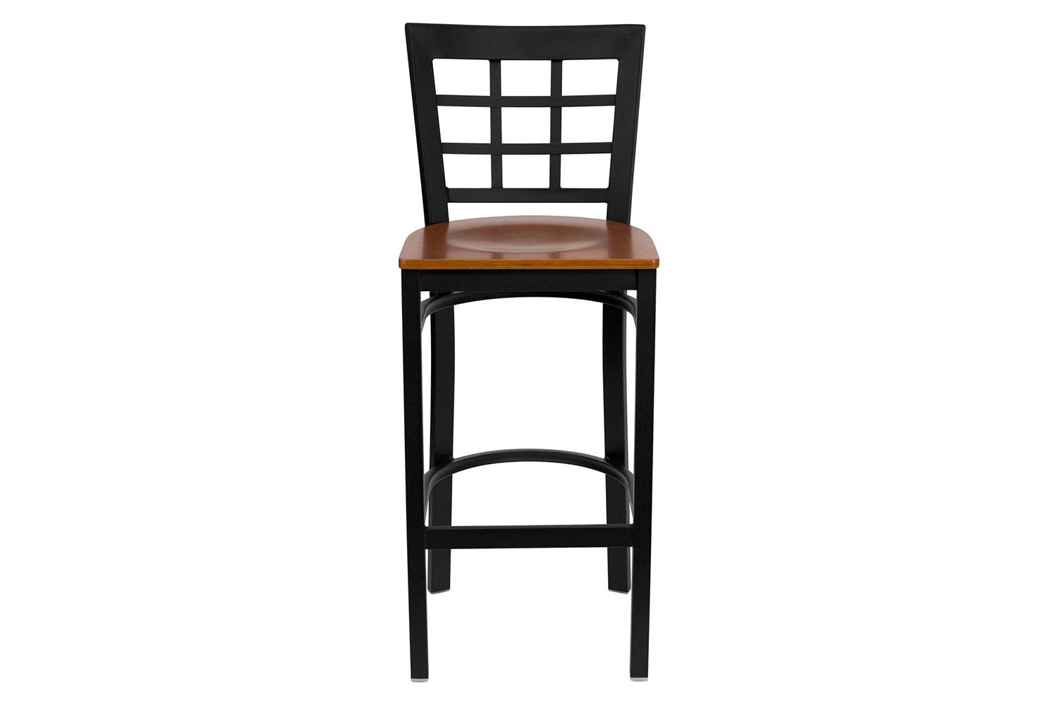 BLNK HERCULES Series Black Metal Window Back Restaurant Bar Stool with Wood Seat - Cherry