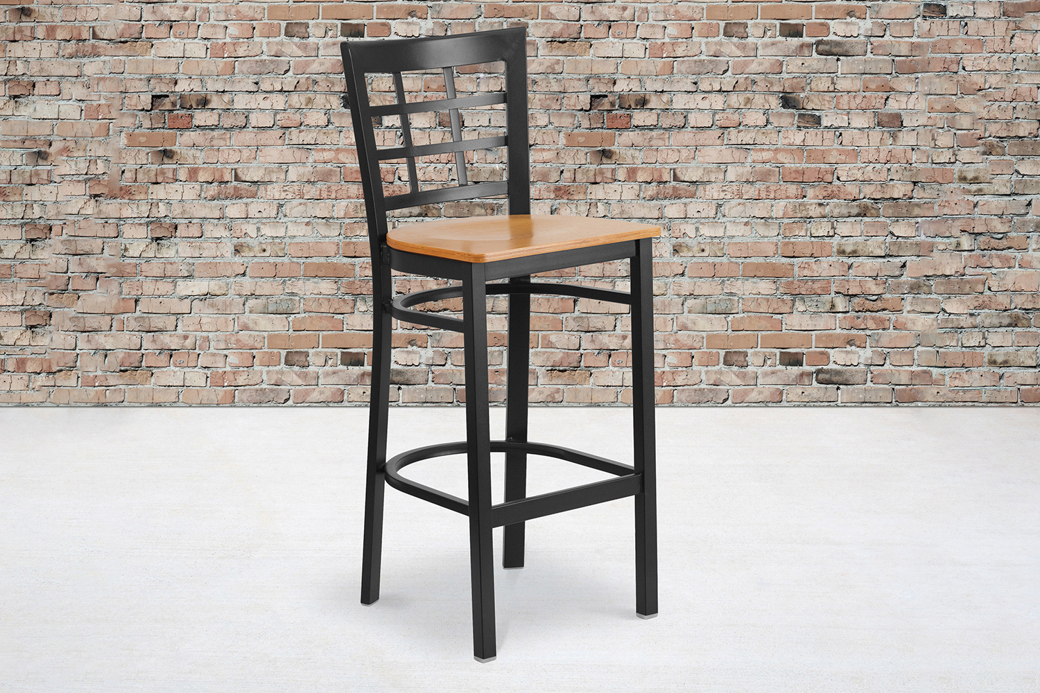 BLNK HERCULES Series Black Metal Window Back Restaurant Bar Stool with Wood Seat