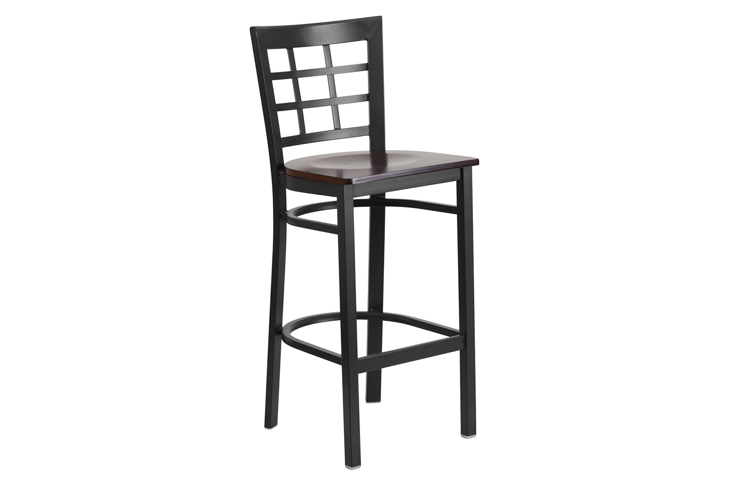 BLNK HERCULES Series Black Metal Window Back Restaurant Bar Stool with Wood Seat