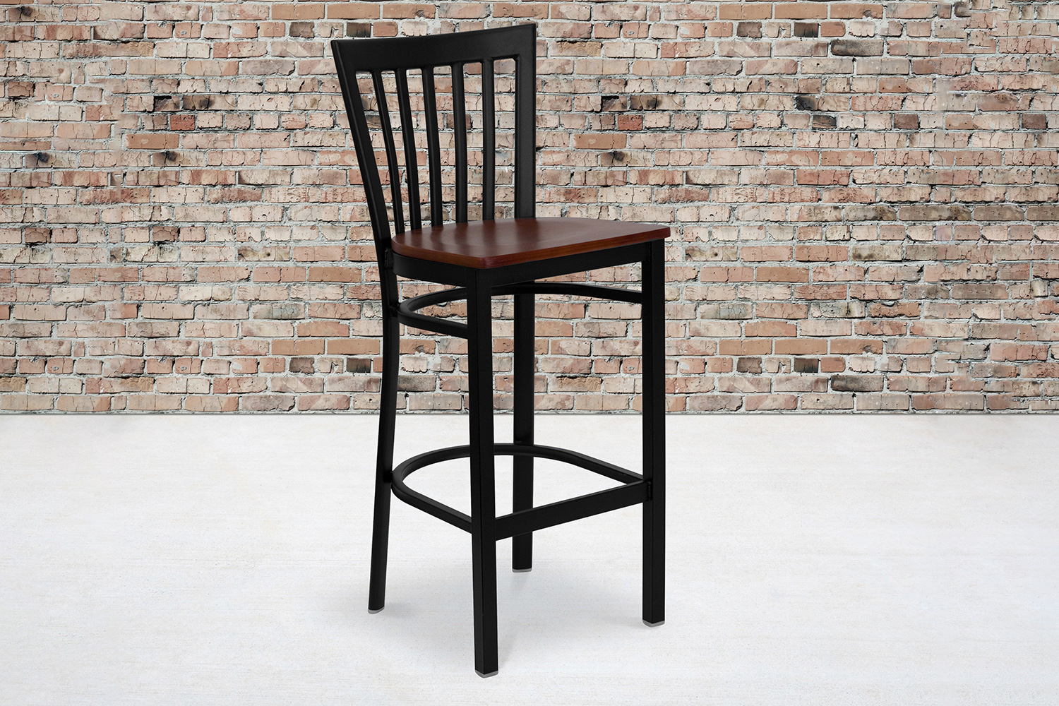 BLNK HERCULES Series Black Metal School House Back Restaurant Bar Stool with Wood Seat