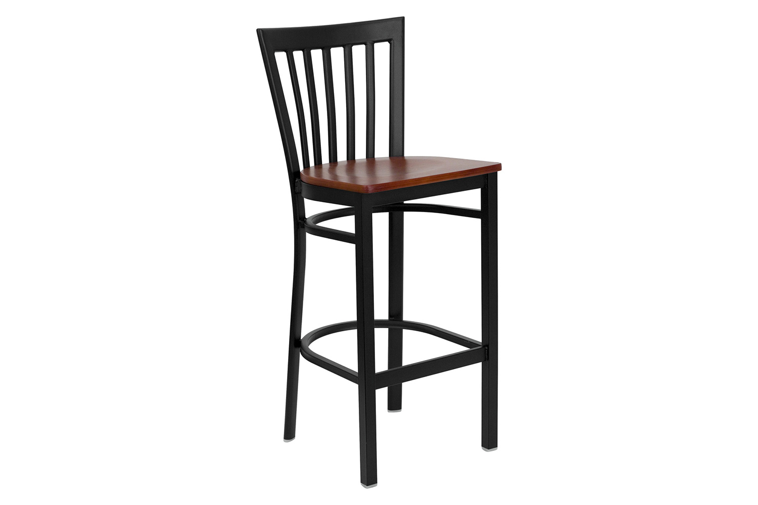 BLNK HERCULES Series Black Metal School House Back Restaurant Bar Stool with Wood Seat - Cherry