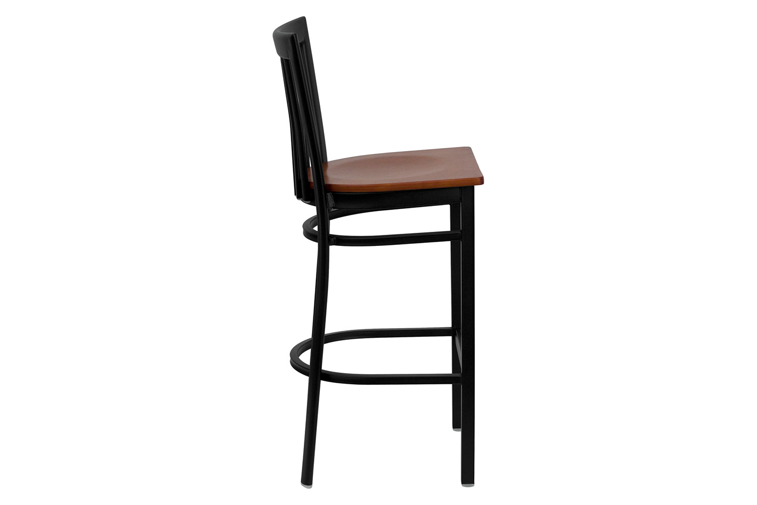 BLNK HERCULES Series Black Metal School House Back Restaurant Bar Stool with Wood Seat - Cherry