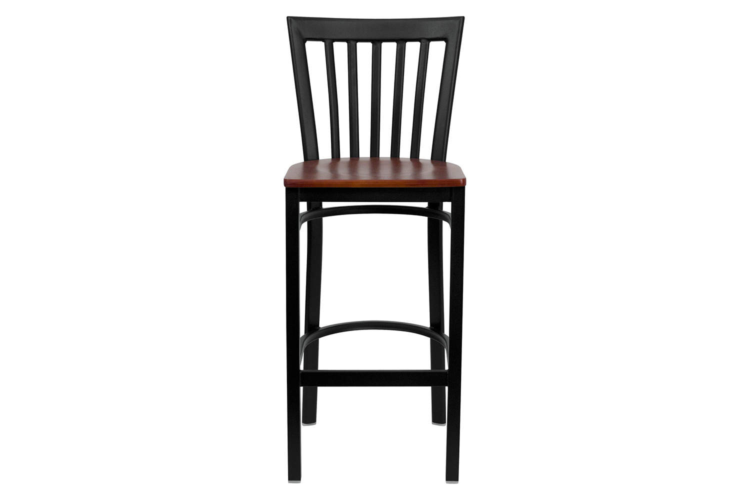 BLNK HERCULES Series Black Metal School House Back Restaurant Bar Stool with Wood Seat - Cherry