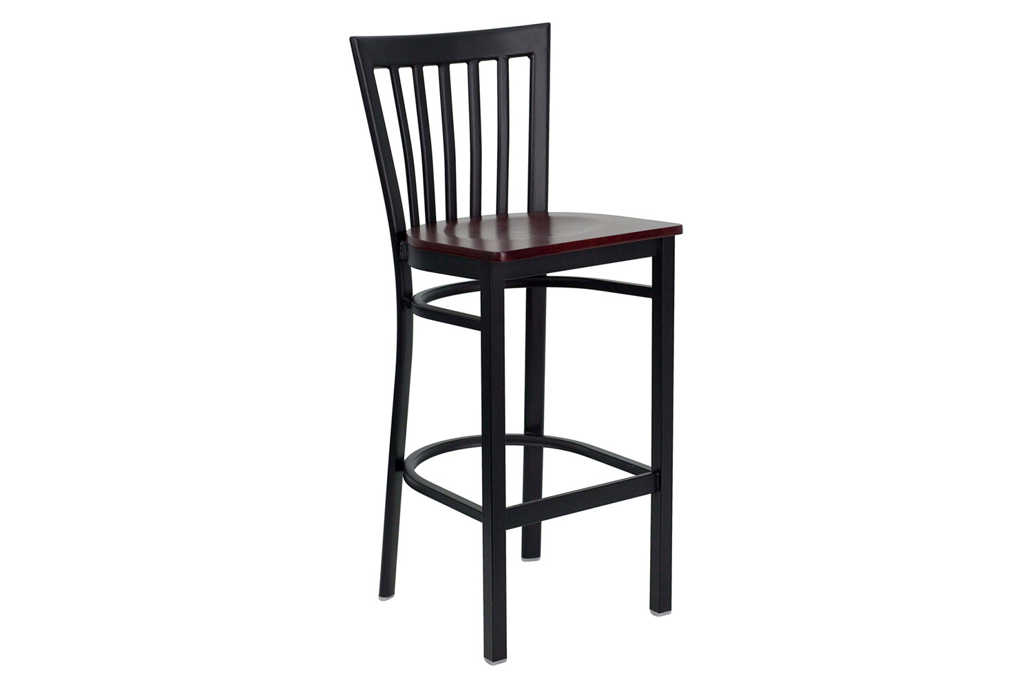 BLNK HERCULES Series Black Metal School House Back Restaurant Bar Stool with Wood Seat - Mahogany