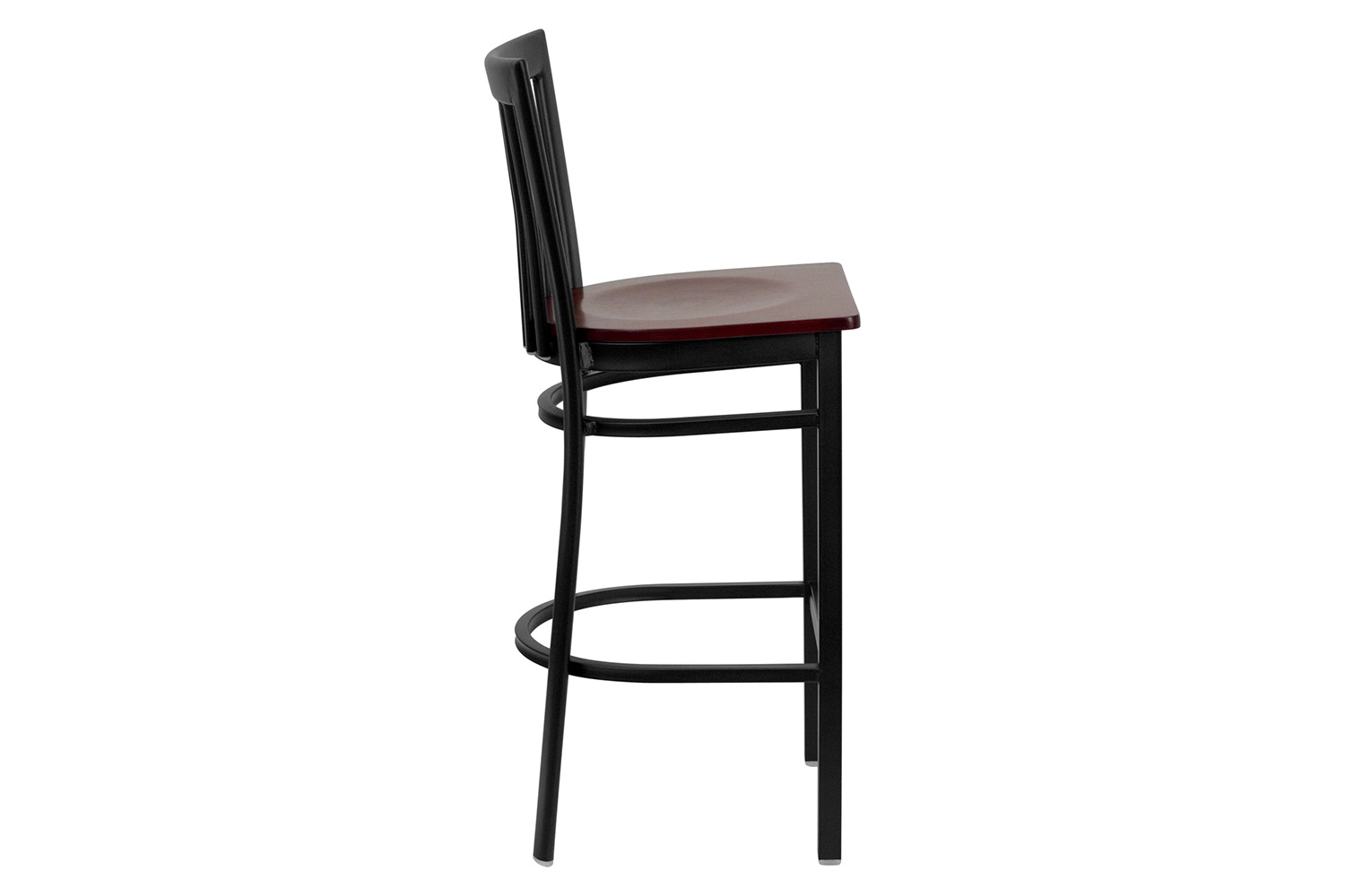 BLNK HERCULES Series Black Metal School House Back Restaurant Bar Stool with Wood Seat - Mahogany