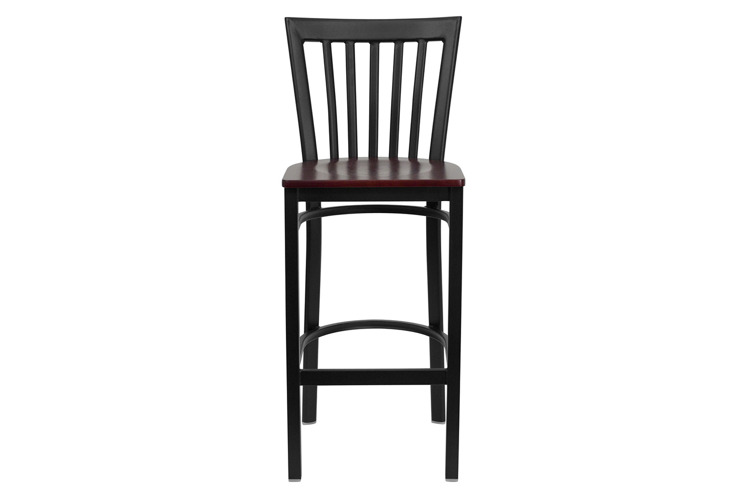 BLNK HERCULES Series Black Metal School House Back Restaurant Bar Stool with Wood Seat - Mahogany