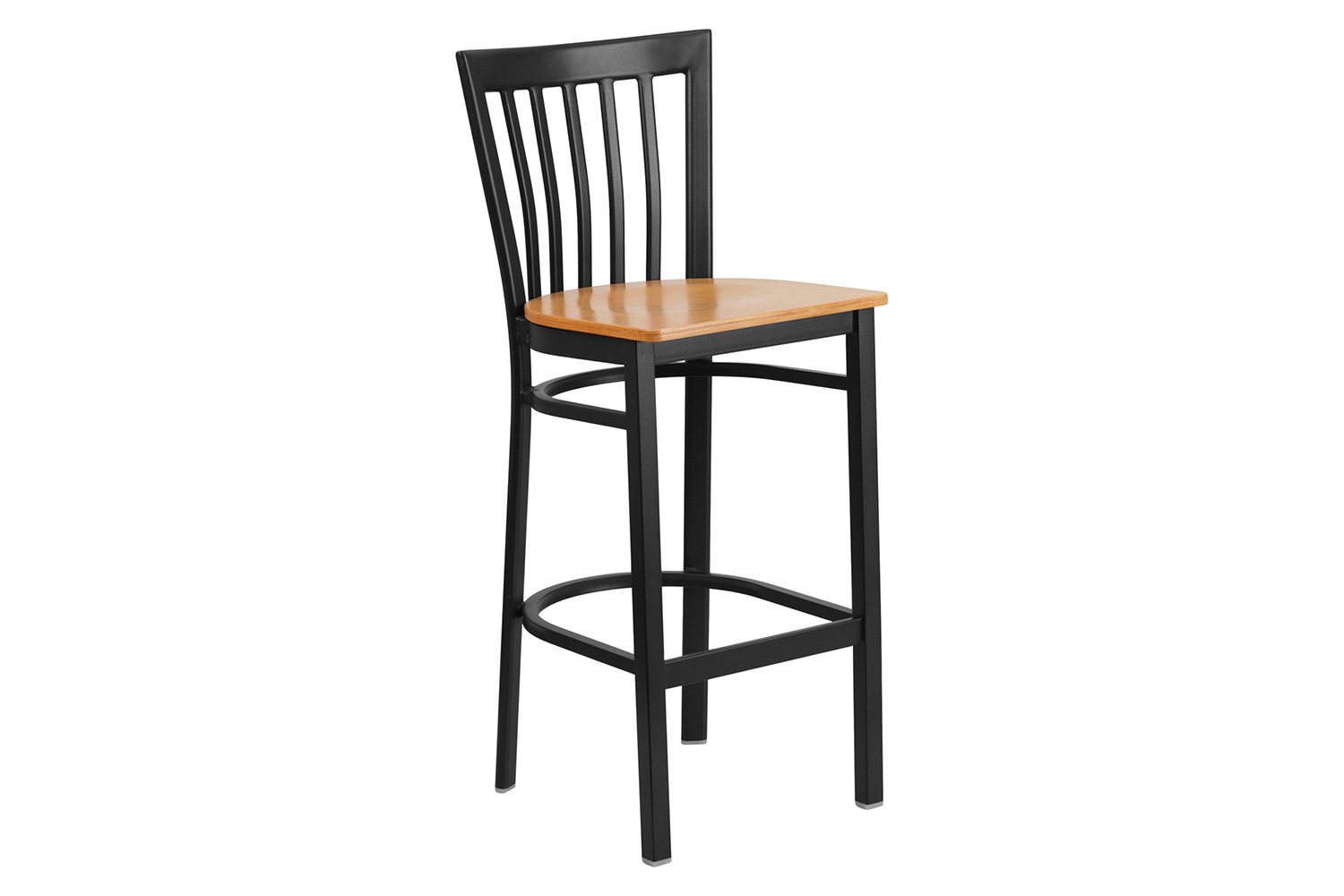 BLNK HERCULES Series Black Metal School House Back Restaurant Bar Stool with Wood Seat