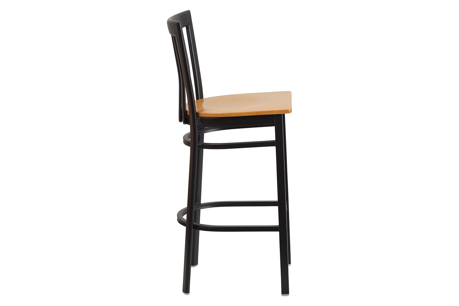 BLNK HERCULES Series Black Metal School House Back Restaurant Bar Stool with Wood Seat - Natural