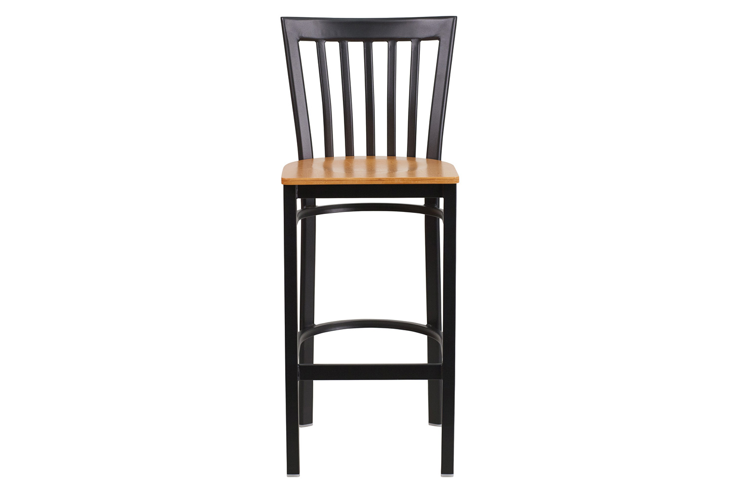 BLNK HERCULES Series Black Metal School House Back Restaurant Bar Stool with Wood Seat - Natural