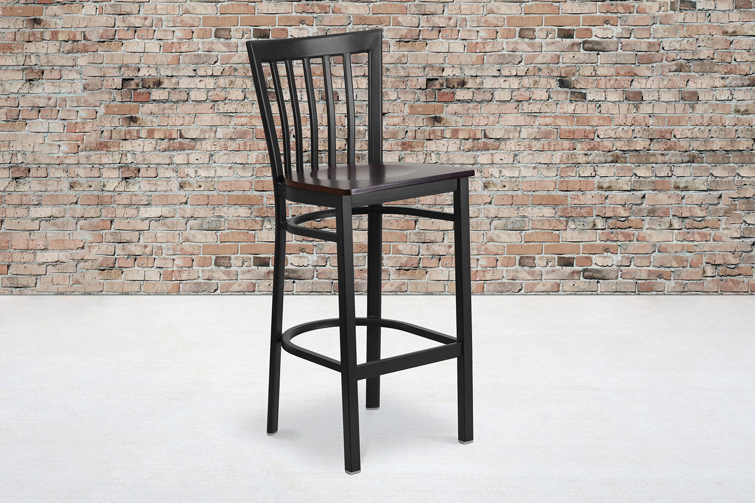 BLNK HERCULES Series Black Metal School House Back Restaurant Bar Stool with Wood Seat