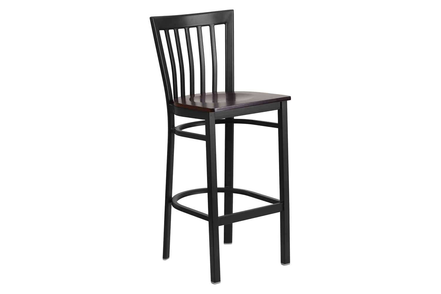 BLNK HERCULES Series Black Metal School House Back Restaurant Bar Stool with Wood Seat - Walnut