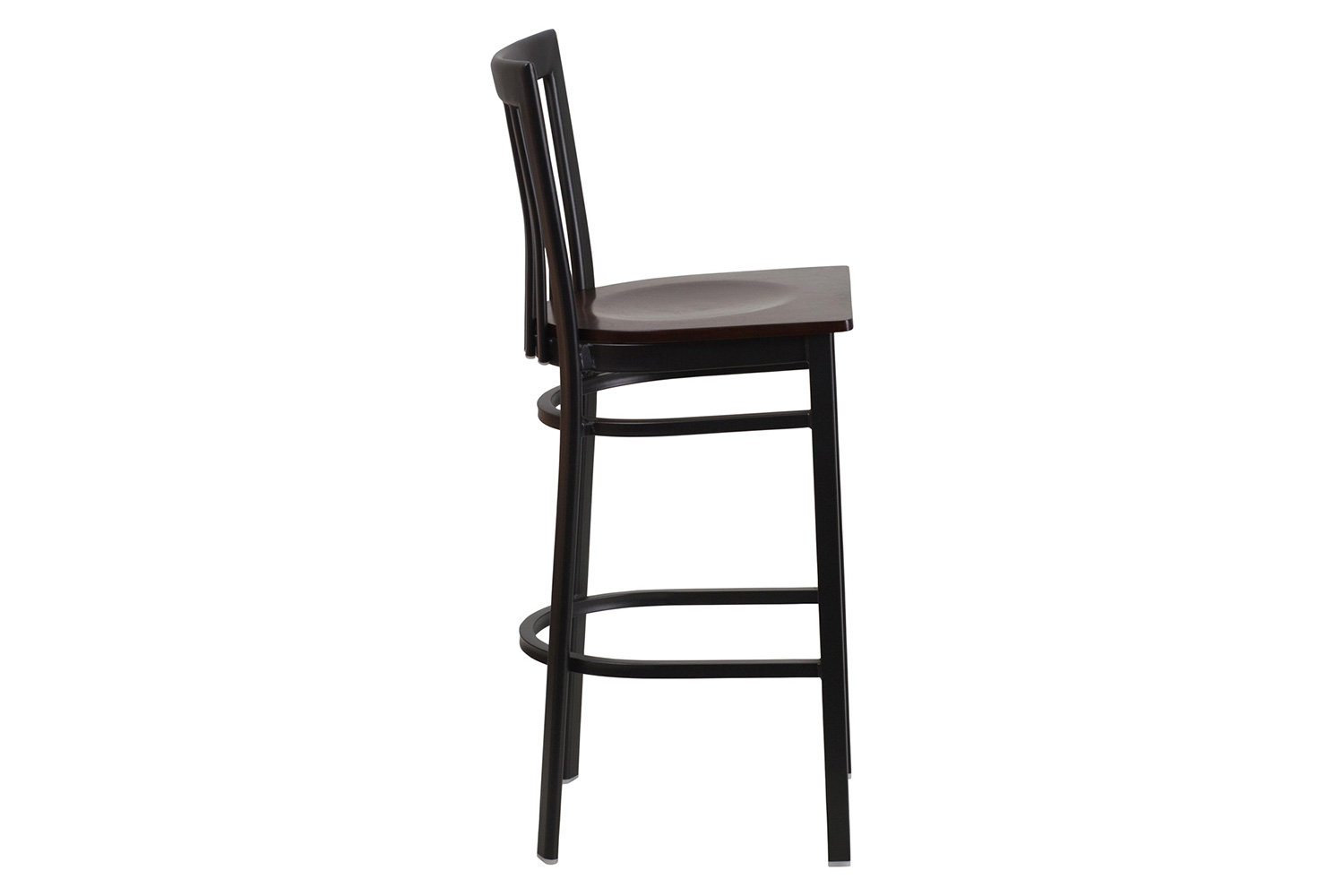 BLNK HERCULES Series Black Metal School House Back Restaurant Bar Stool with Wood Seat - Walnut