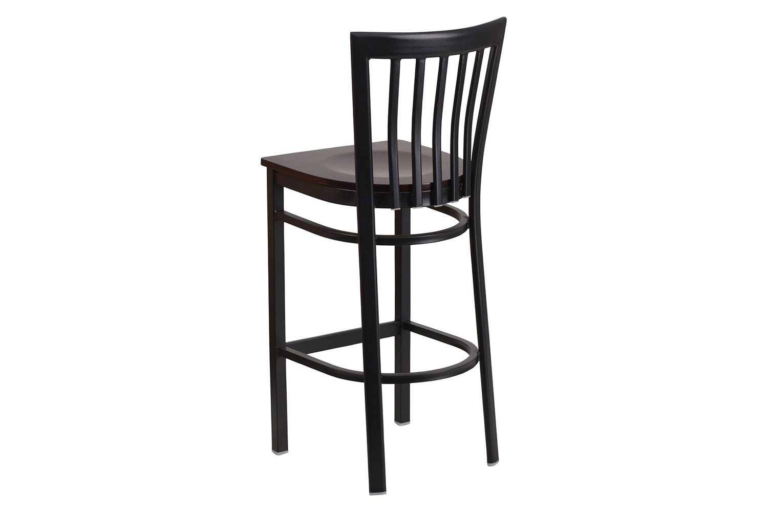 BLNK HERCULES Series Black Metal School House Back Restaurant Bar Stool with Wood Seat - Walnut